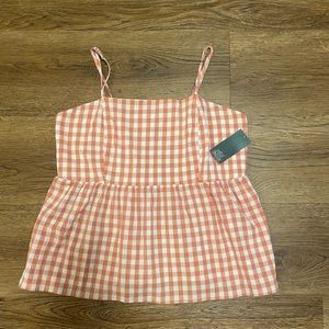 Wind fable salmon pink and white plaid tank top